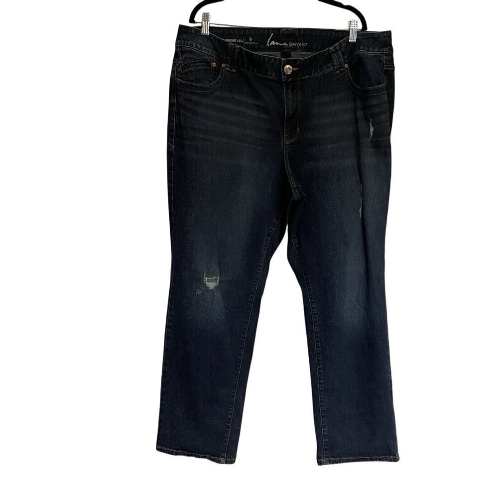 Lane Bryant Women Plus Sz 20 Dark Wash Distressed Straight Leg Genius Fit Jeans